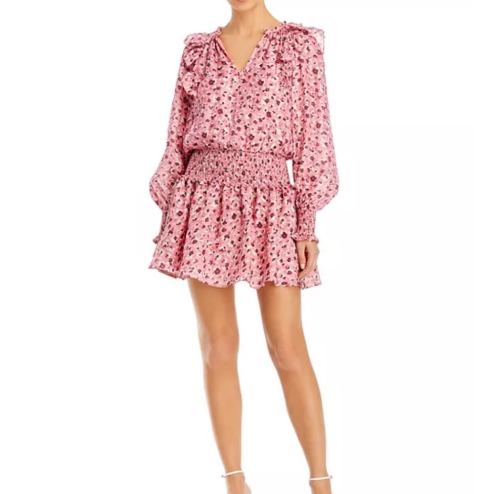 Ramy Brook Pink Floral Ruffled Penelope Mini Dress NWT